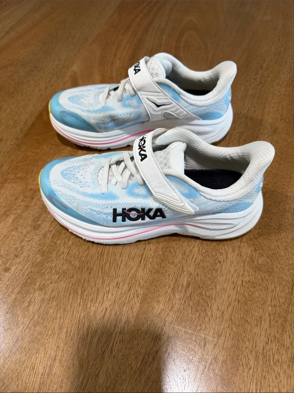 Hoka Kids Light Blue and White Hook-and-Loop Sneakers